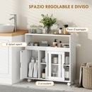 Mobile Bagno 71x20x70 cm a Rotelle con Spazio Aperto Ripiani Regolabili e Ante in Vetro in Legno  Bianco      