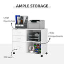 Mobile 3 Cassetti 2 Ripiani 80x40x65 cm con Ruote in Truciolare Bianco