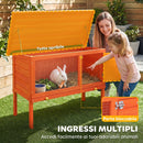 Conigliera da Esterno 90x45x 65 cm con Vassoio Estraibile Tetto Apribile e Porta con Serratura in Legno di Pino Arancione      