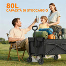 Carrello da Giardino 80L Pieghevole con Maniglia Regolabile, in Metallo e Tessuto Oxford, 78x47.5x92 cm, Nero      