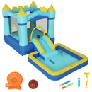 Castello Gonfiabile per Bambini 364 x 173 x 182 cm Scivolo Trampolino Piscina per  Palline o Acqua Canestro in Tessuto Oxford Blu      