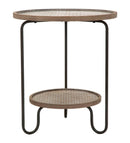 Tavolinetto Arex 2 Ripiani Ø48x54,5 cm in Ferro e MDF Nero e Marrone