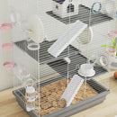Gabbia per Criceti a 4 Livelli 47x30x70 cm e 16 Tubi con Casetta Rampa e Accessori in Metallo e Plastica Grigio      
