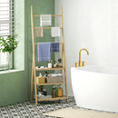 Scaffale Bagno 3 Ripiani Autoportante e Pieghevole con Porta Asciugamani 53,5x30x153 cm in Legno di Bambù  