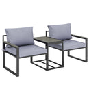 Set 3 Pezzi da Esterno con Tavolo da Giardino e 2 Sedie con Seduta in Texteline e Cuscini Grigio      