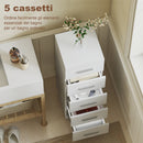 Cassettiera a 5 Cassetti 30x30x95 cm Piedini Regolabili in Legno FSC Bianco      