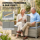Panca Giardino 170L, 2 Posti Rattan con Cuscino, Grigio Chiaro      
