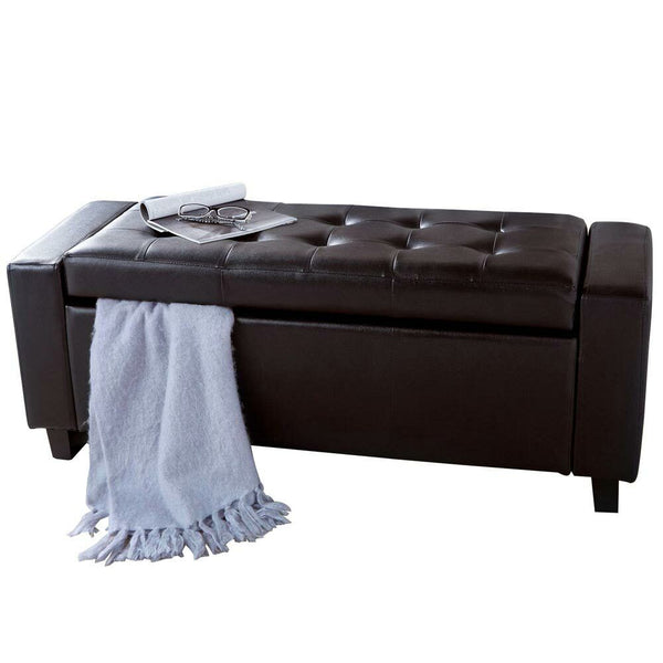 sconto Cassapanca Pouf Contenitore Panca Fondoletto 110x40x40 cm in Legno e Eco Pelle Marrone