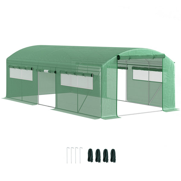 sconto Serra a Tunnel 594x300x200 cm con 3 Porte Avvolgibili e 6 Finestre in Acciaio Zincato e PE Verde