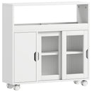 Mobile Bagno 71x20x70 cm a Rotelle con Spazio Aperto Ripiani Regolabili e Ante in Vetro in Legno  Bianco      