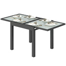 Tavolo da Pranzo Allungabile da Giardino 80-160x80x75 cm con Piano in Vetro e Alluminio Nero e Trasparente      