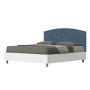 Letto Matrimoniale con Rete e Contenitore Alzata Comoda Struttura Bianco Frassico e Testata in Microfibra Antilia Blu Varie Misure