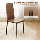 Set di 4 Sedie da Pranzo Moderne con Schienale Alto 41x50x97 cm in Finta Pelle e Acciaio Marrone      