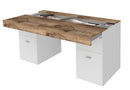 Scrivania 2 Ante 2 Cassetti 130x60x75 cm Sliding Bianco Lucido e Acero Pereira