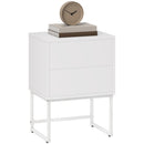 Comodino Moderno a 2 Cassetti con Apertura a Pressione 40x30x50 cm in MDF e Acciaio Bianco  
