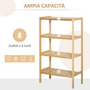 Scaffale 4 Ripiani 62x33x112 cm in Bambù Naturale