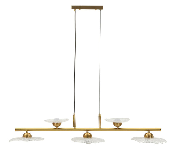 online Lampadario Emily 5 Luci Vetro Trasparente 100x18x24 cm in Ferro e Vetro Oro e Trasparente