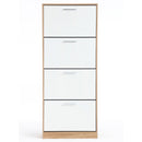 Scarpiera Salvaspazio 4 Ante a Ribalta 63x24x155h cm in Melaminico Venato a Rilievo Rovere e Bianco