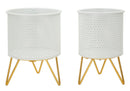 Porta Vasi Gaspy Coppia Ø16x20 cm - Ø13x20 cm in Ferro Oro e Bianco      