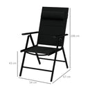 Set 2 Sedie Pieghevoli con Schienale Reclinabile e Poggiatesta 54x67x108 cm in Alluminio e Poliestere Nero
