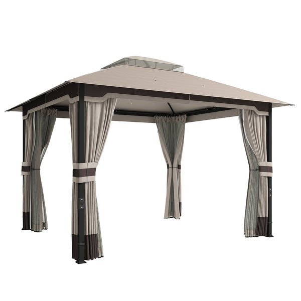 prezzo Gazebo da Giardino 360x300x279 cm con Zanzariera Tende e Tetto Doppio Strato in Poliestere Cachi