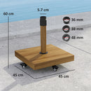 Base per Ombrellone a Rotelle con Freni per Pali da Ø36-38-48 mm in Metallo con Cemento Effetto Legno      