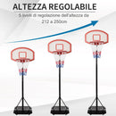 Canestro da Basket da Esterno Altezza Regolabile 175-215 cm in Metallo con Ruote Nero
