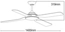 Ventilatore da Soffitto per Esterno con 4 Pale in Abs Ø140 cm 3 Velocità Martec Liberty Bianco