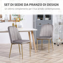 Set 2 Sedie Imbottite 48x59x89 cm in Velluto e Acciaio Grigio e Oro