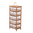 Mobiletto con 5 Cesti per Casa in Vimini e Legno di Platano legno e bianco 40x29x90 cm
