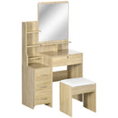 Consolle Trucco con Specchio 80x38x143 cm con Sgabello in Truciolare Color Legno 