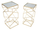 Tavolinetti Glassy Coppia 31,5x31,5x68 cm - 28x28x64 cm in Ferro e Vetro Oro      