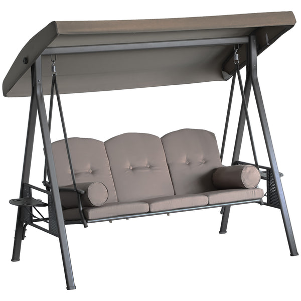Dondolo da Giardino 3 Posti 208x121x172 cm con Tetto Regolabile Portabicchieri e Cuscini Marrone acquista
