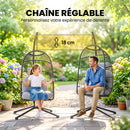 Sedia a Uovo Sospesa 105x101x196 cm con Supporto e Cinghia di Sicurezza in Metallo e Rattan PE Nero e Grigio Chiaro      