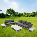 Set da Giardino Divano Angolare e Tavolino in Alluminio Bianco e Grigio
