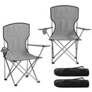 Set 2 Sedie da Campeggio 88x57x97 cm con Schienale Alto in Metallo e Tessuto Oxford Grigio      