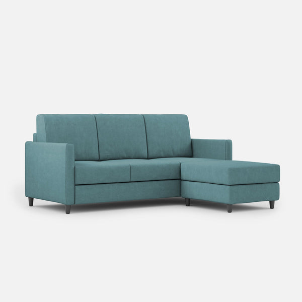 sconto Divano 3 Posti con Pouf 198x155x85 cm Karay in Tessuto Petrolio