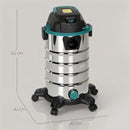 Bidone Aspiratutto 3 in 1 da 1400W Aspirasolidi Liquidi e Soffiatore Capacità 18L Triplo Filtro e Accessori In Acciaio Inox      