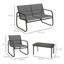 Set 4 Pezzi Salotto da Giardino con 2 Poltrone Divano 2 Posti e Tavolo in Mesh Nero      