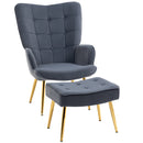 Poltrona con Pouf Poggiapiedi 71x77x99 cm in Tessuto Effetto Velluto Grigio