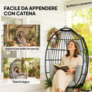 Poltrona Sospesa a Uovo 75x62x107 cm con Gancio Cuscino e Poggiatesta in Acciaio e Poliestere Grigio      