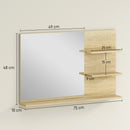 Specchio Bagno da Parete 75x10x48 cm con Mensole in Legno e Vetro Color Legno  