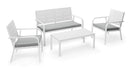 Set Salotto da Giardino Divano 2 Poltrone e Tavolino in Acciaio Bianco
