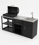 Composizione 3 Moduli Cucina BBQ + Armadietto con Cassetti + Mobile Lavandino Top in Acciaio Inox Nero  