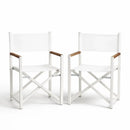 Set 2 Sedie da Regista Fellini 56x45x87 cm in Alluminio e Textilene Bianco e Legno