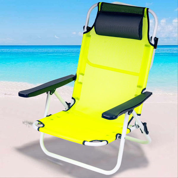 online Spiaggina Sedia Sdraio Prendisole Pieghevole con Cuscino in Textilene Verde Neon