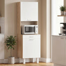 Credenza da Cucina 55x40x175 cm con Ripiani Aperti 2 Armadietti e Cassetto in Legno e Metallo Bianco e Legno      