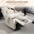 Poltrona Relax Reclinabile 135° 88x96x108 cm con Portabicchieri e Poggiapiedi in Tessuto Effetto Lino Beige  