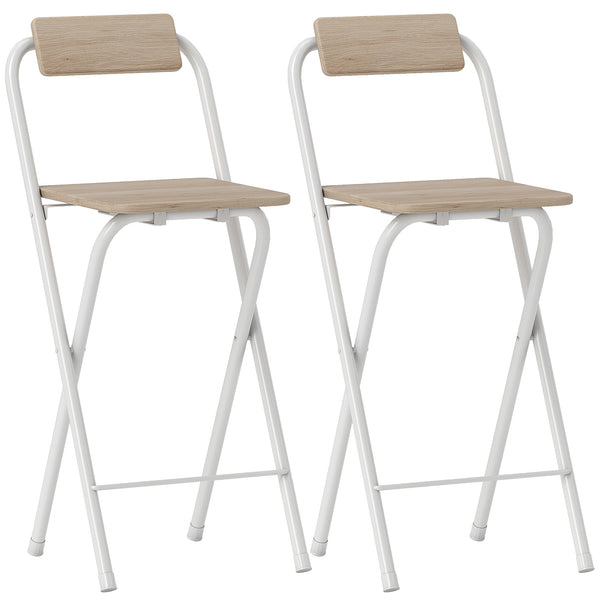 Set 2 Sgabelli da Bar Pieghevoli 37x45x87 cm con Poggiapiedi in Legno e Acciaio Bianco sconto