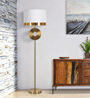 Lampada da Terra Coin Ø40x151 cm in Ferro e Tessuto Oro e Bianco      